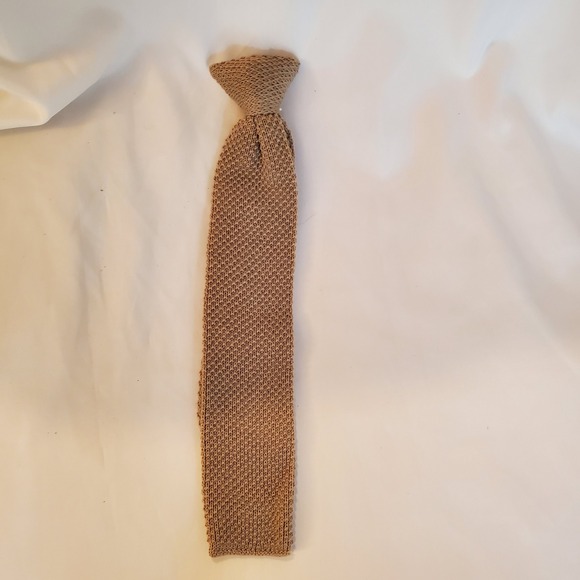 Mark Jason Mens Clip On Knit Tie Tan Durene Cotton Blend Textured vintage - Picture 1 of 6